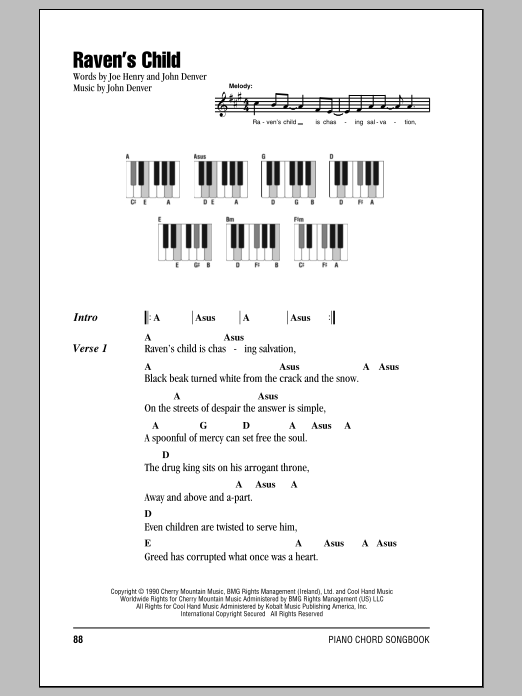 John Denver Raven's Child sheet music notes and chords arranged for Ukulele Chords/Lyrics