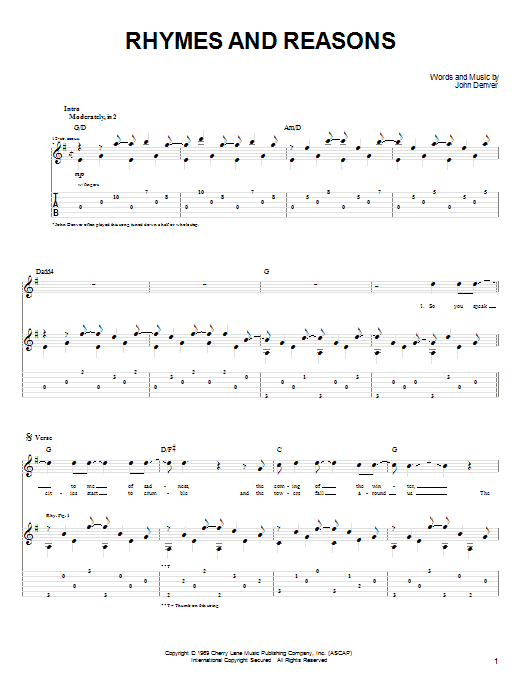 John Denver Rhymes And Reasons sheet music notes and chords arranged for Ukulele Chords/Lyrics