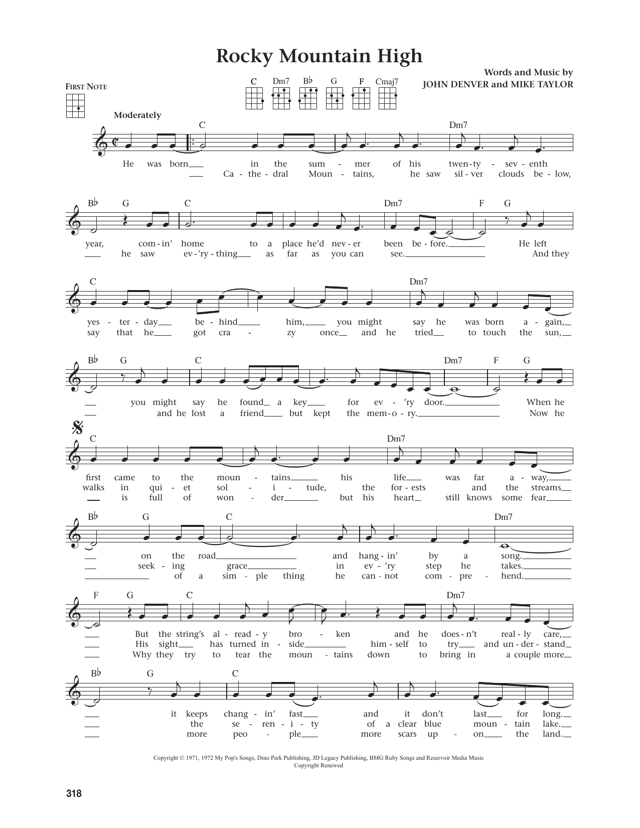 John Denver Rocky Mountain High (from The Daily Ukulele) (arr. Jim Beloff) sheet music notes and chords arranged for Ukulele