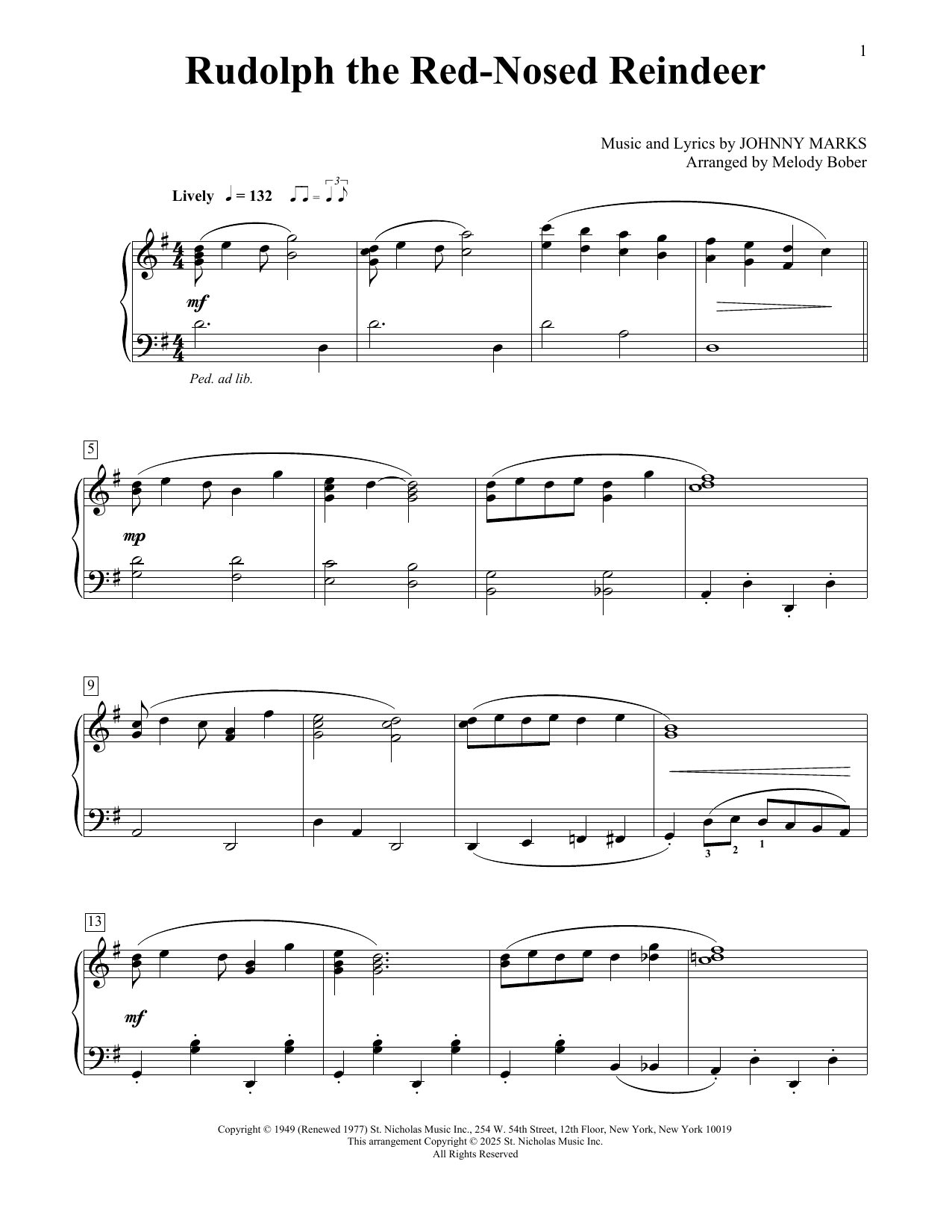 John Denver Rudolph The Red-Nosed Reindeer sheet music notes and chords arranged for Piano Duet