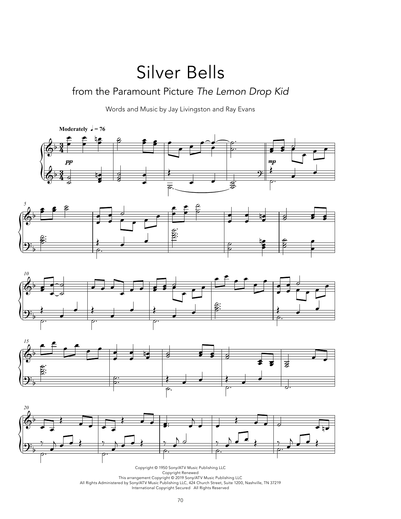 John Denver Silver Bells [Peaceful version] sheet music notes and chords arranged for Piano Solo