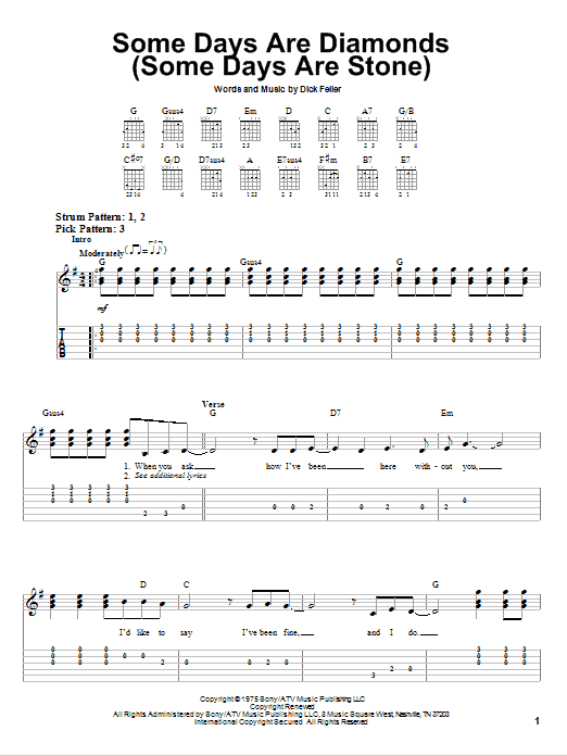 John Denver Some Days Are Diamonds (Some Days Are Stone) sheet music notes and chords arranged for Easy Guitar Tab