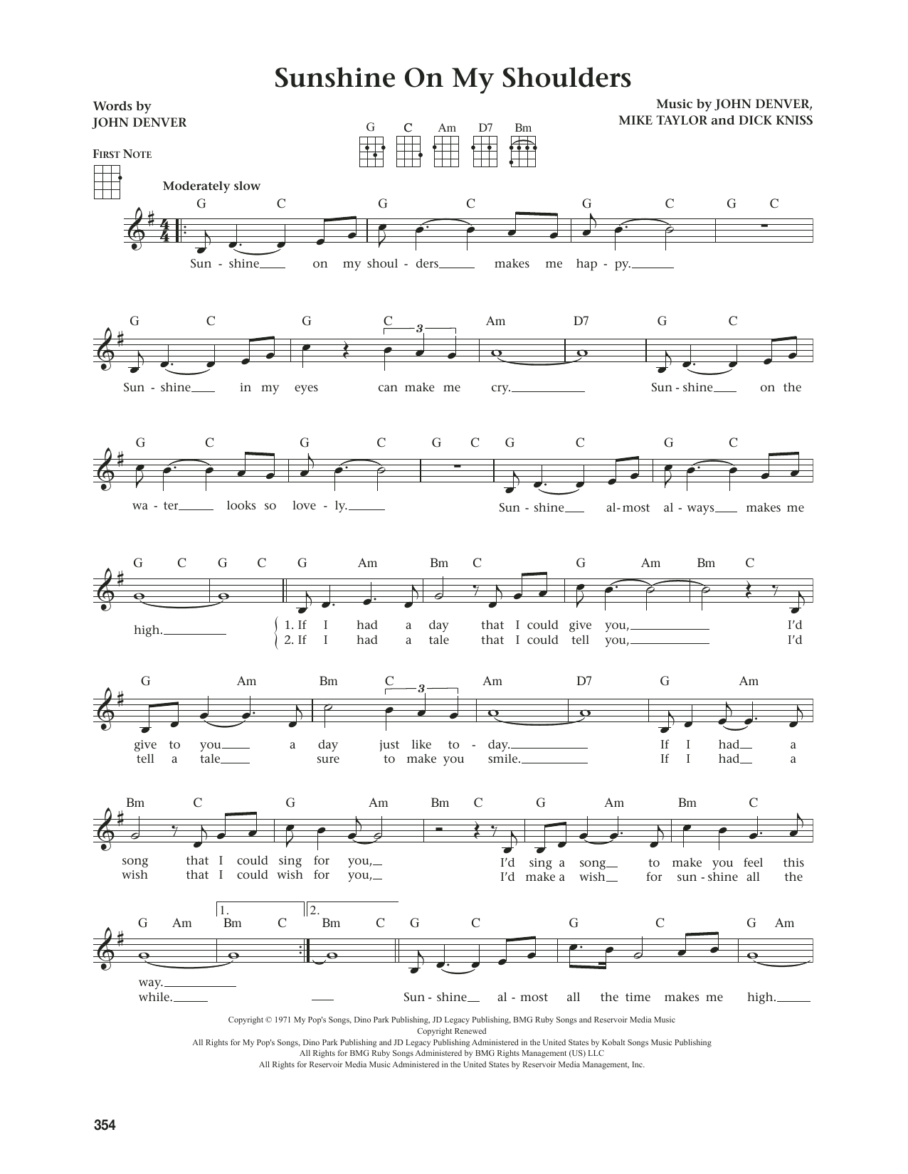 John Denver Sunshine On My Shoulders (from The Daily Ukulele) (arr. Jim Beloff) sheet music notes and chords arranged for Ukulele