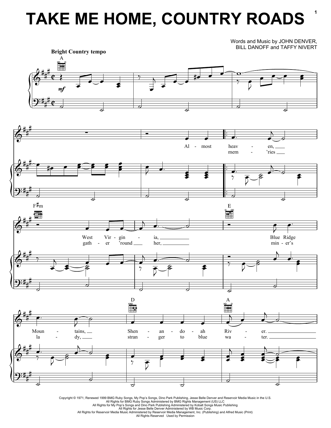 John Denver Take Me Home, Country Roads sheet music notes and chords arranged for Violin Solo