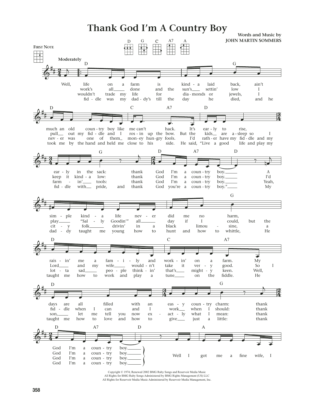 John Denver Thank God I'm A Country Boy (from The Daily Ukulele) (arr. Jim Beloff) sheet music notes and chords arranged for Ukulele