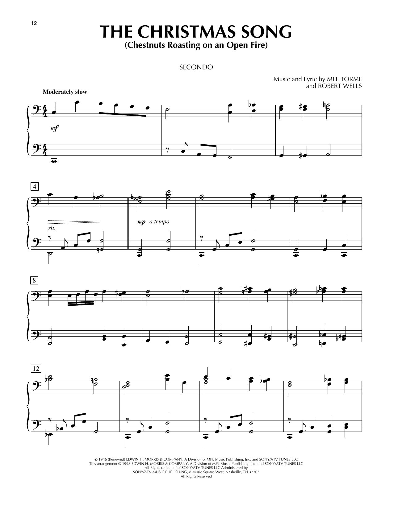 John Denver The Christmas Song (Chestnuts Roasting On An Open Fire) sheet music notes and chords arranged for Piano Duet
