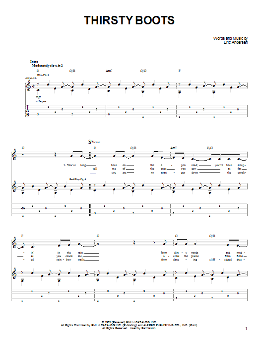 John Denver Thirsty Boots sheet music notes and chords arranged for Guitar Tab
