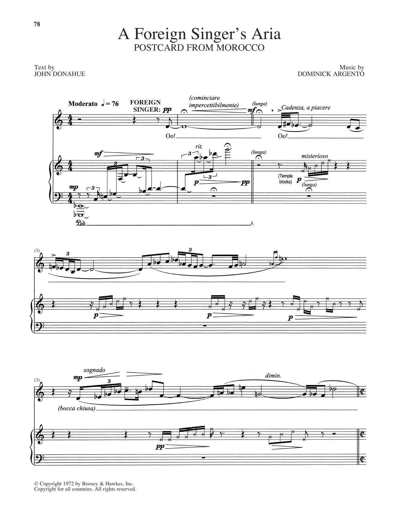 John Donahue A Foreign Singer's Aria sheet music notes and chords arranged for Piano & Vocal