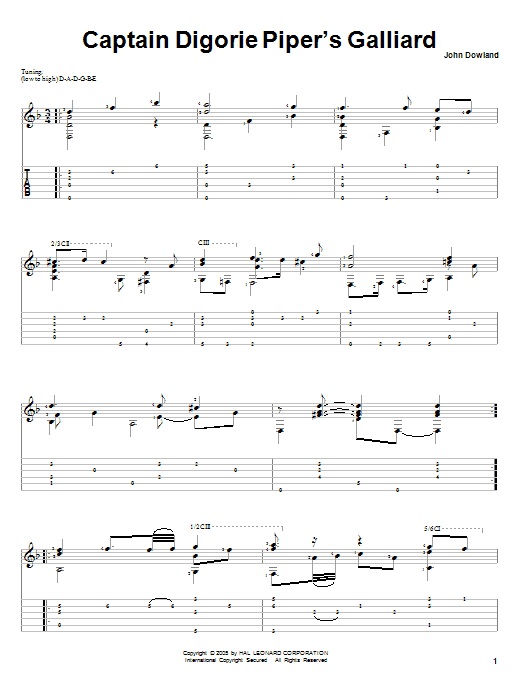 John Dowland Captain Digorie Piper's Galliard sheet music notes and chords arranged for Solo Guitar