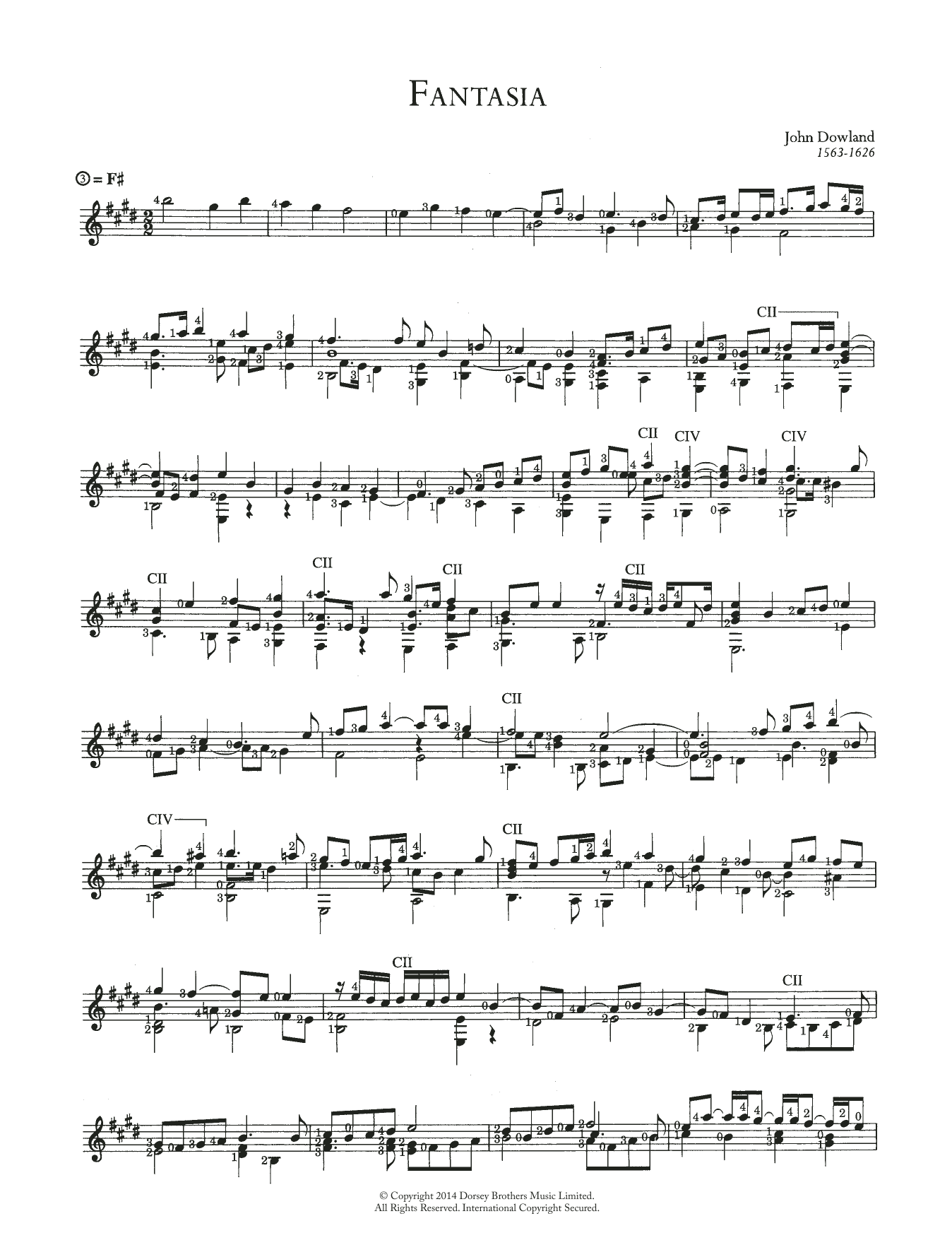 John Dowland Fantasia sheet music notes and chords arranged for Solo Guitar