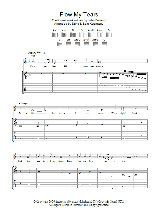 John Dowland Flow My Tears (as performed by Sting and Edin Karamazov) sheet music notes and chords arranged for Guitar Tab