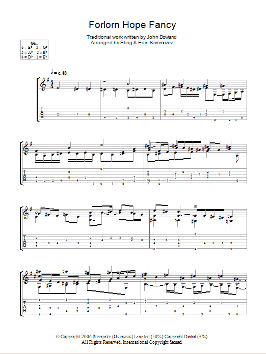 John Dowland Forlorn Hope Fancy (as performed by Sting and Edin Karamazov) sheet music notes and chords arranged for Guitar Tab