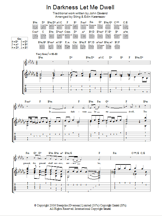 John Dowland In Darkness Let Me Dwell (as performed by Sting and Edin Karamazov) sheet music notes and chords arranged for Guitar Tab