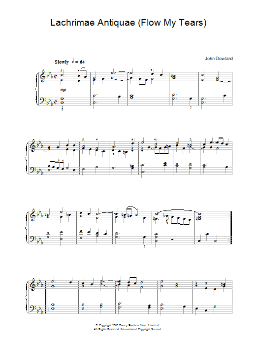 John Dowland Lachrimae Antiquae (Flow My Tears) sheet music notes and chords arranged for Piano Solo