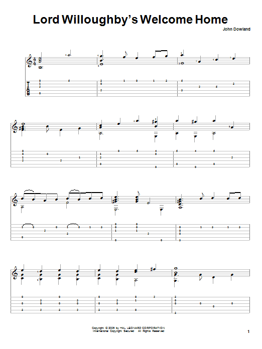 John Dowland Lord Willoughby's Welcome Home sheet music notes and chords arranged for Solo Guitar