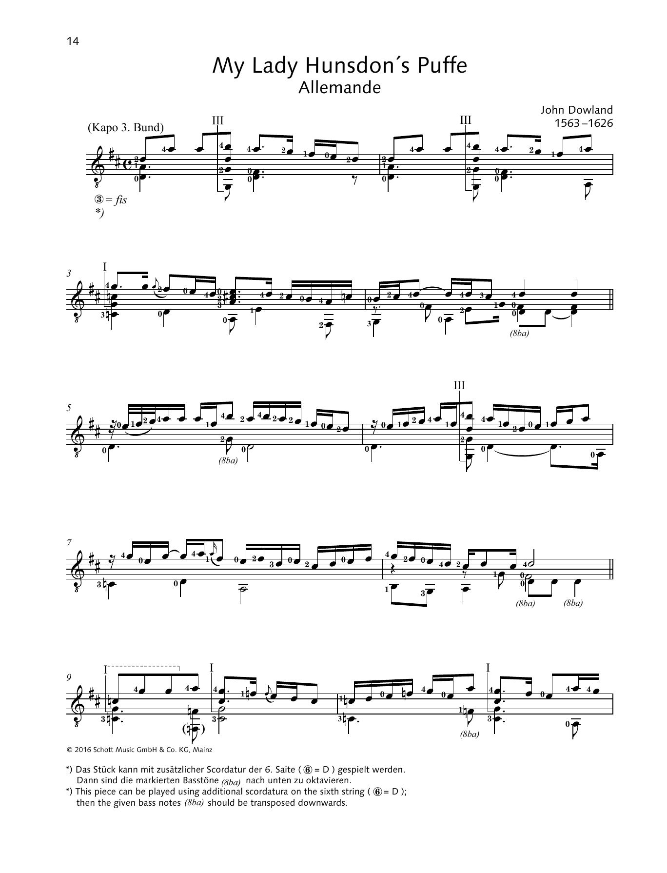 John Dowland My Lady Hunsdon´s Puffe sheet music notes and chords arranged for Solo Guitar