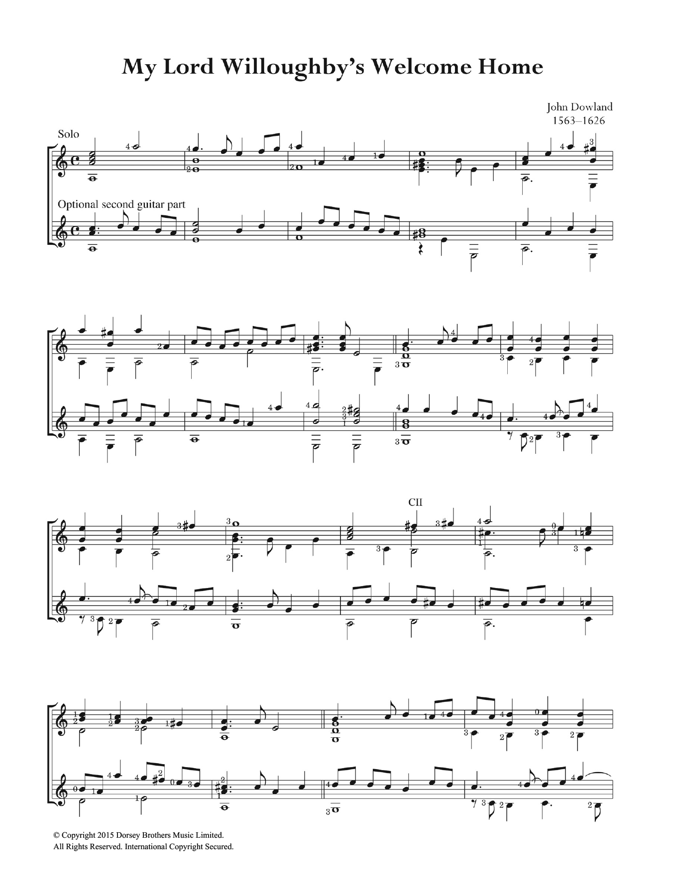 John Dowland My Lord Willoughby's Welcome Home sheet music notes and chords arranged for Easy Guitar