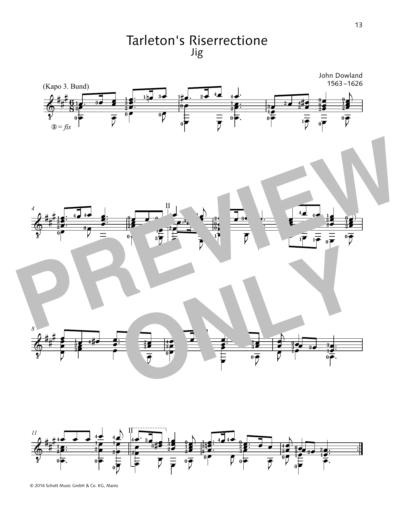 John Dowland Tarleton's Riserrectione sheet music notes and chords arranged for Solo Guitar