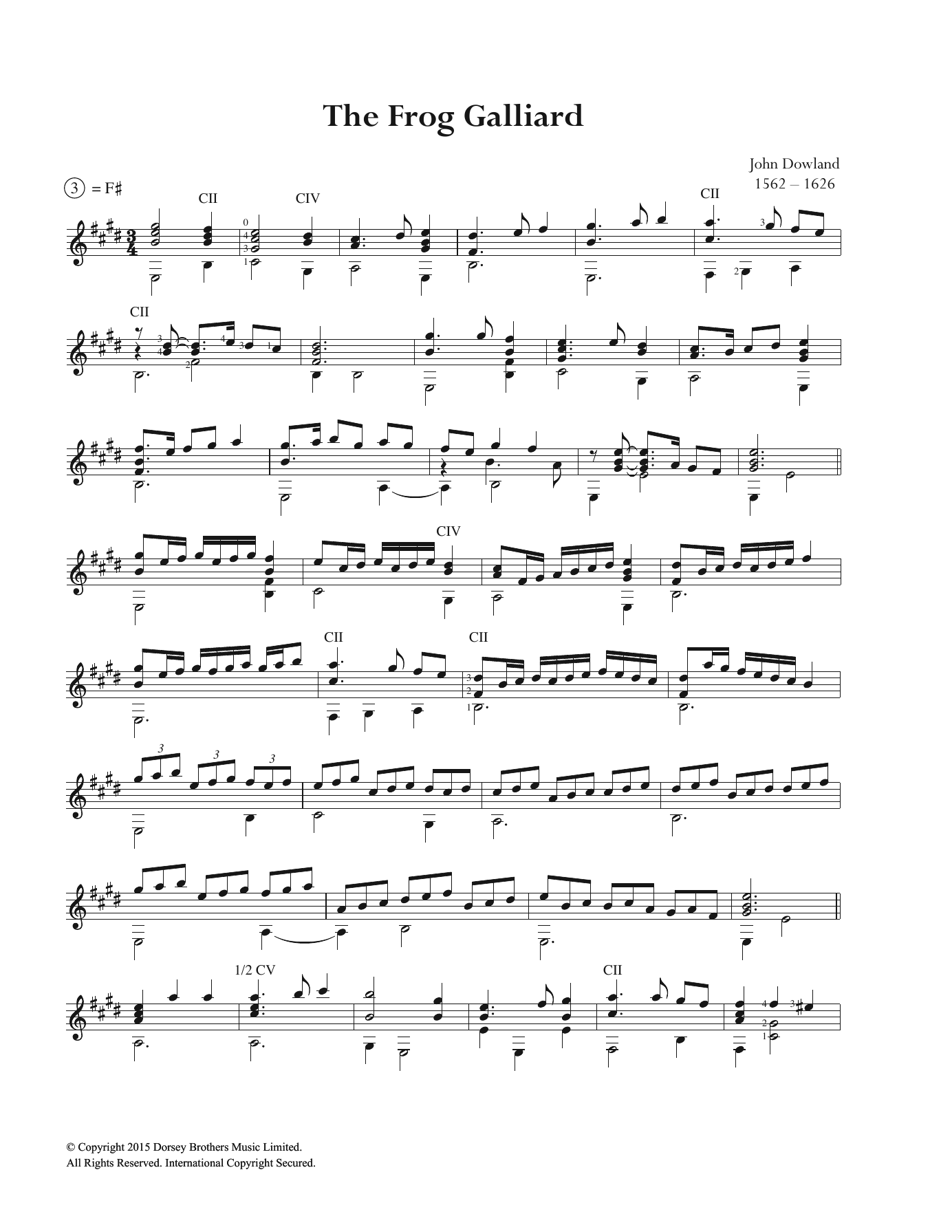 John Dowland The Frog Galliard sheet music notes and chords arranged for Easy Guitar