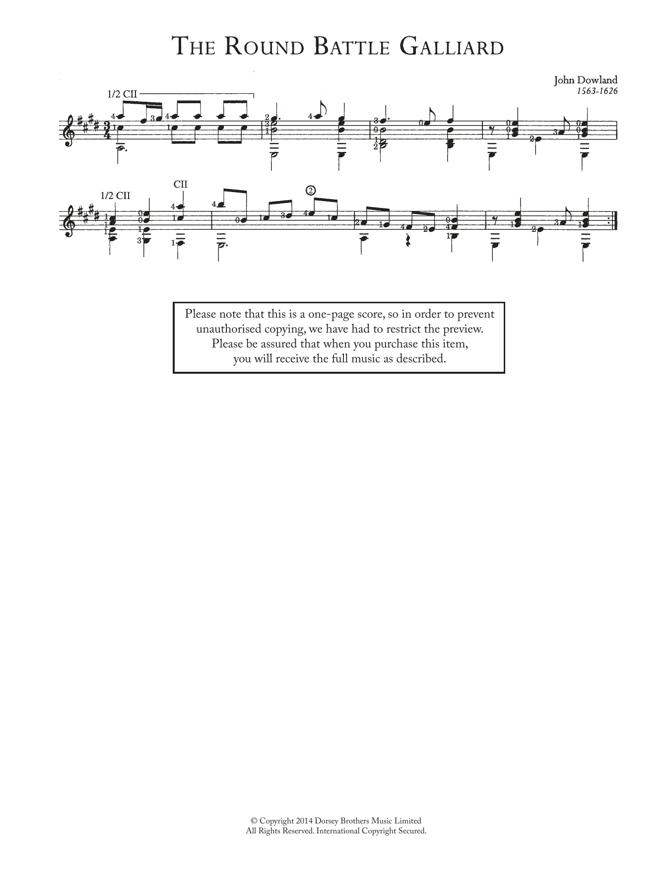 John Dowland The Round Battle Galliard sheet music notes and chords arranged for Easy Guitar