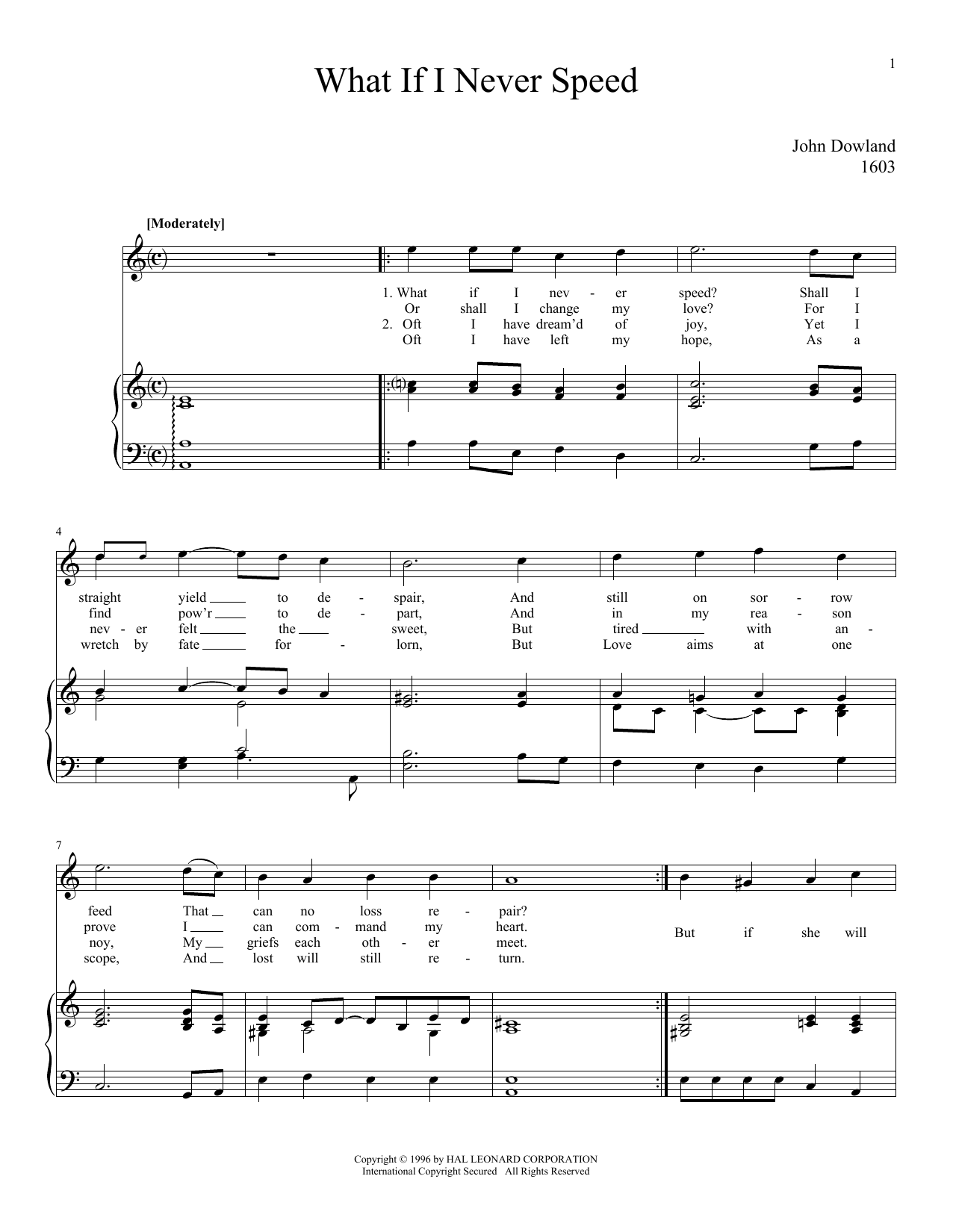 John Dowland What If I Never Speed sheet music notes and chords arranged for Piano & Vocal