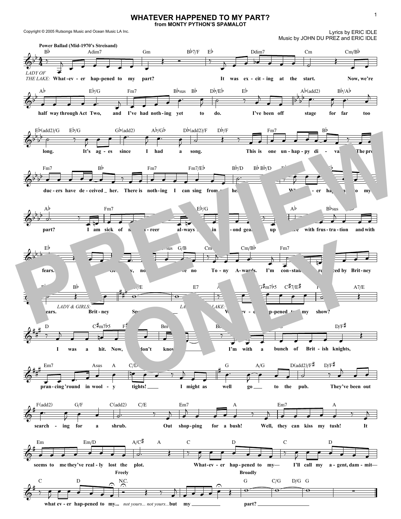 John Du Prez Whatever Happened To My Part? (from Monty Python's Spamalot) sheet music notes and chords arranged for Lead Sheet / Fake Book