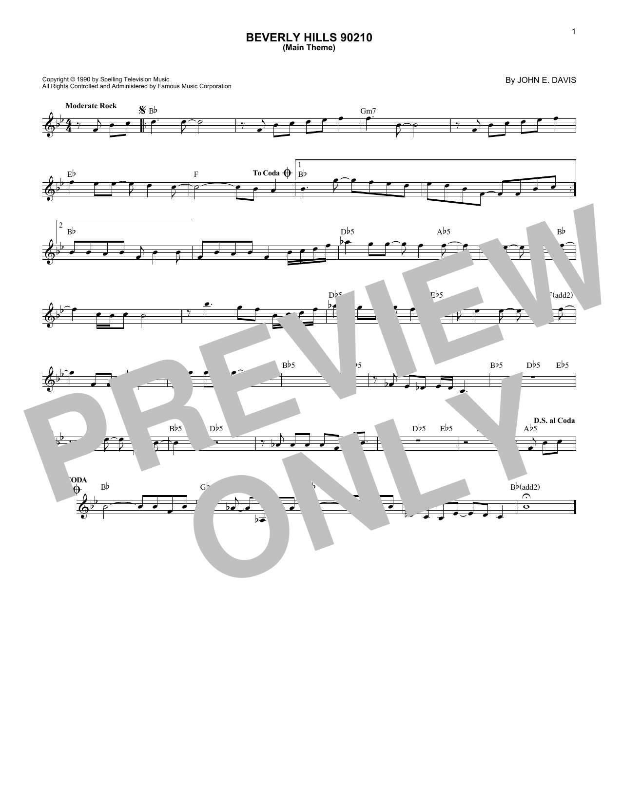 John E. Davis Beverly Hills 90210 (Main Theme) sheet music notes and chords arranged for Lead Sheet / Fake Book