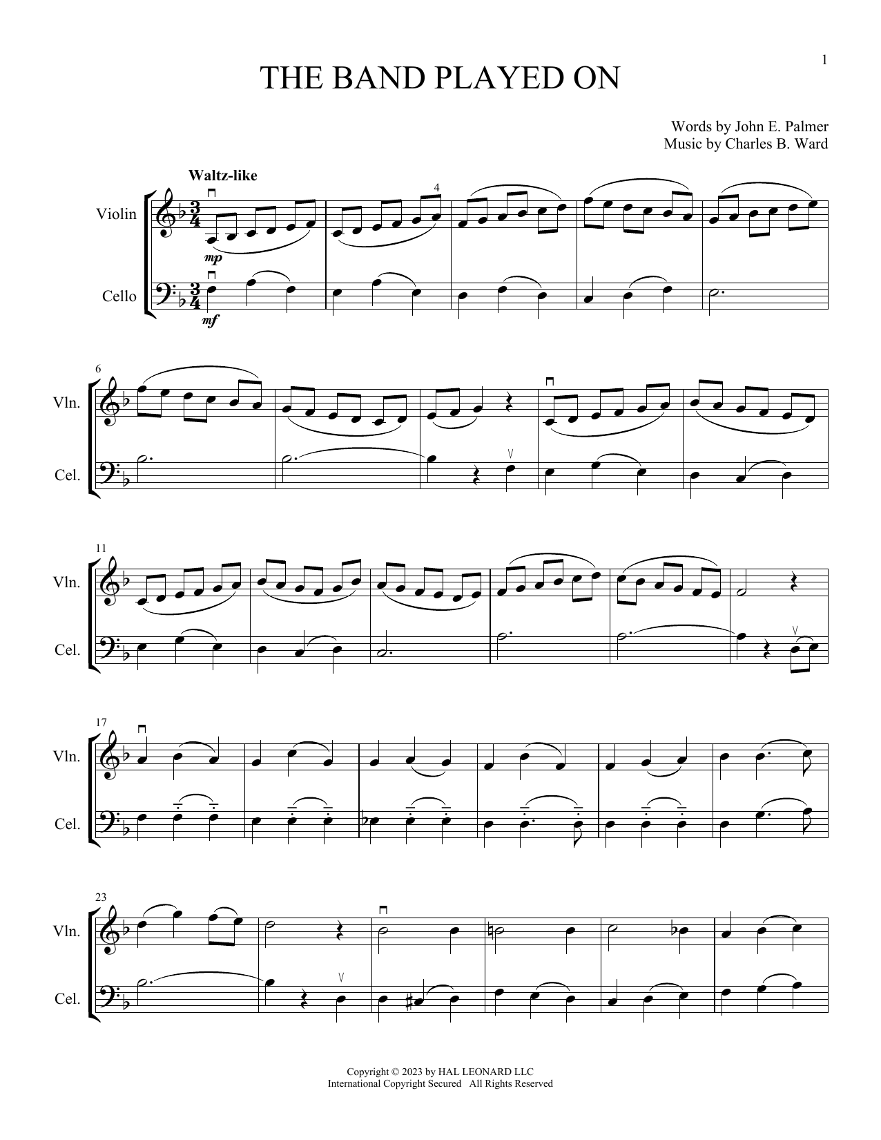 John E. Palmer The Band Played On (arr. Michelle Hynson) sheet music notes and chords arranged for Instrumental Duet