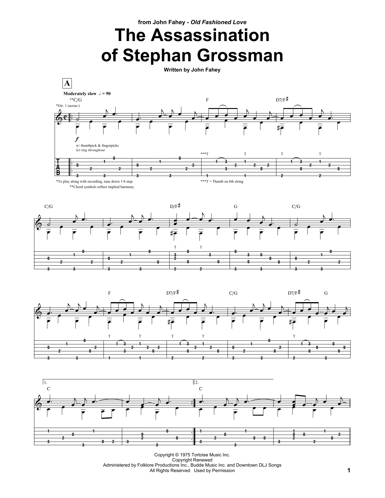 John Fahey Assassination Of Stephan Grossman sheet music notes and chords arranged for Guitar Tab