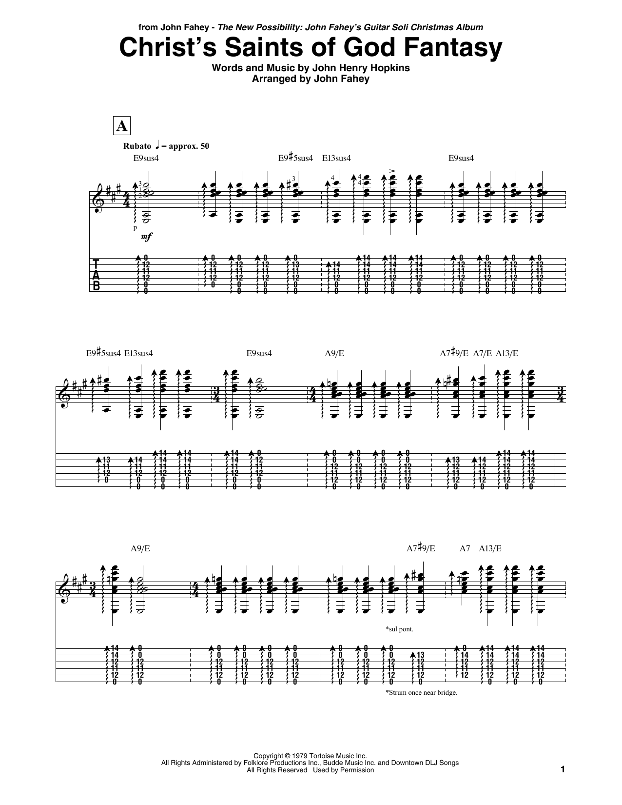 John Fahey Christ's Saints Of God Fantasy sheet music notes and chords arranged for Guitar Tab