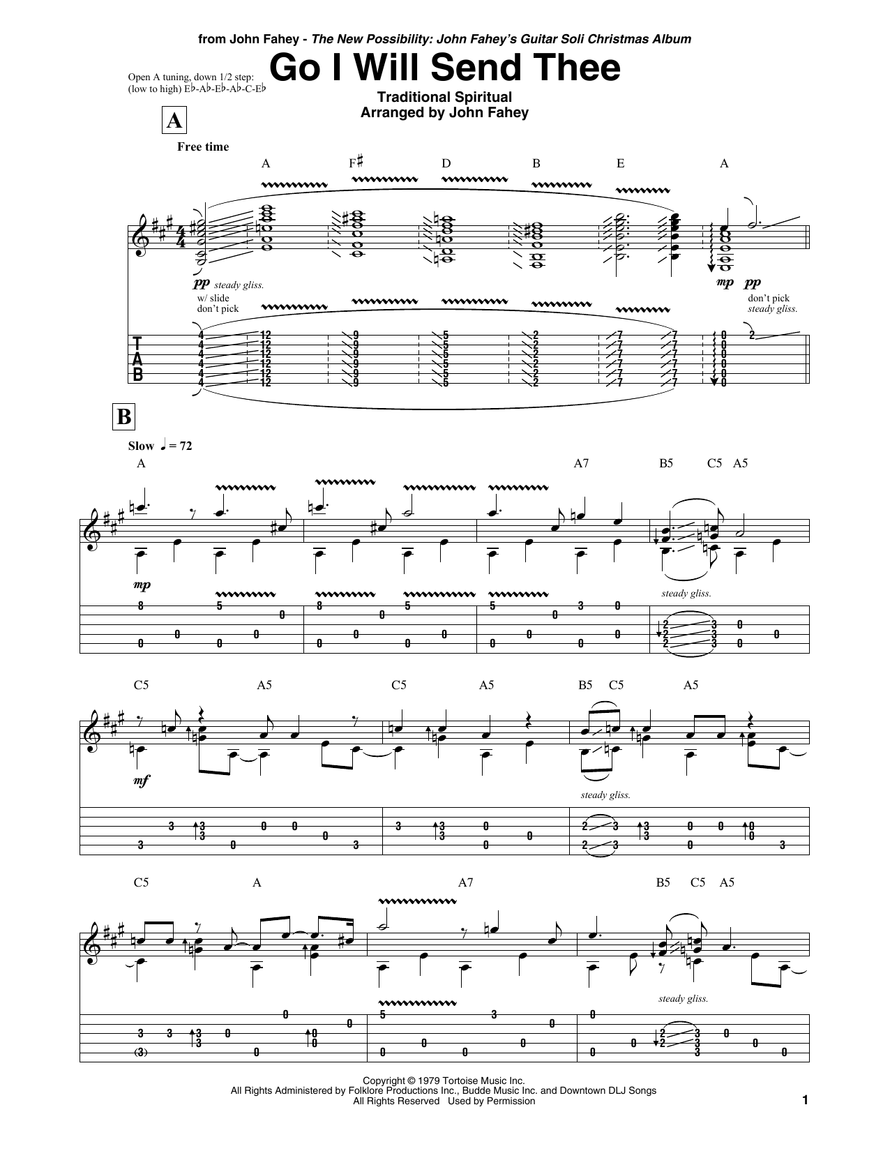 John Fahey Go I Will Send Thee sheet music notes and chords arranged for Guitar Tab