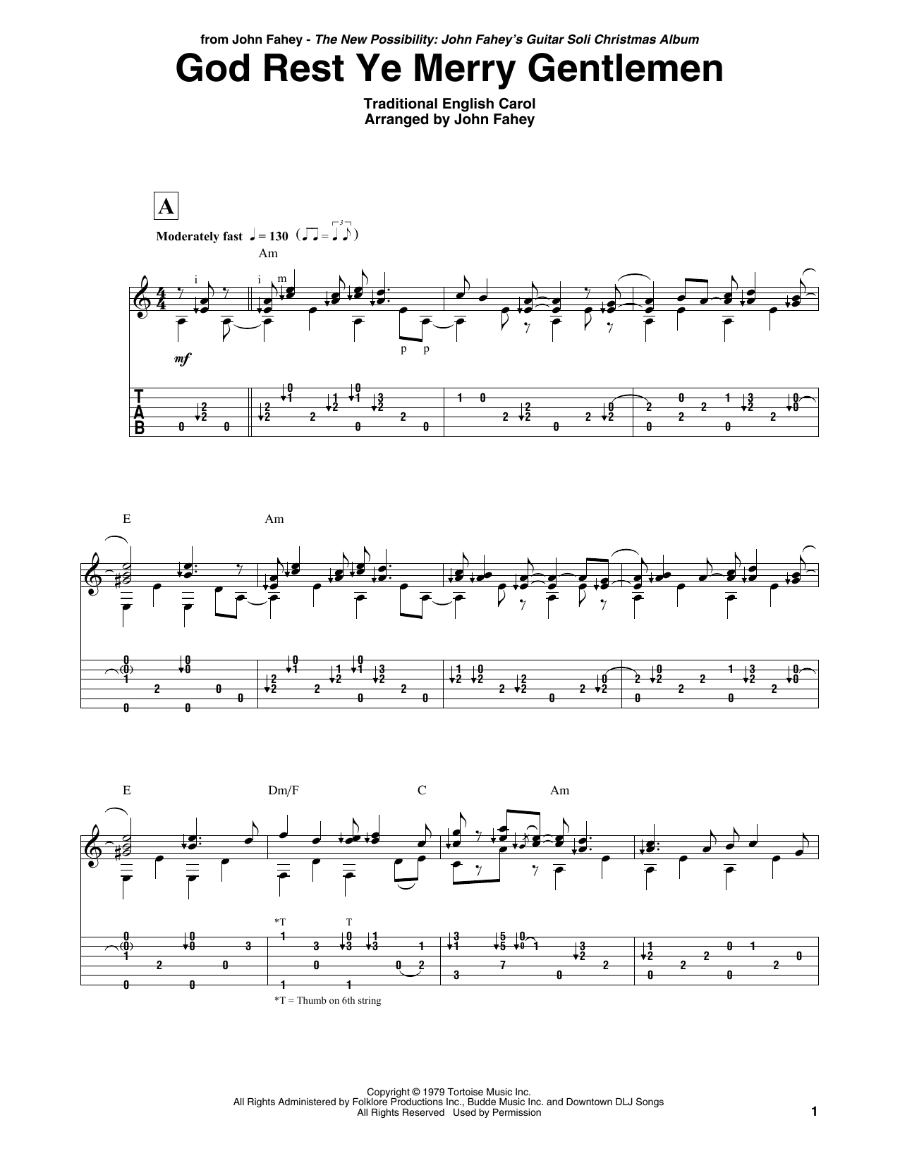 John Fahey God Rest Ye Merry Gentlemen sheet music notes and chords arranged for Guitar Tab