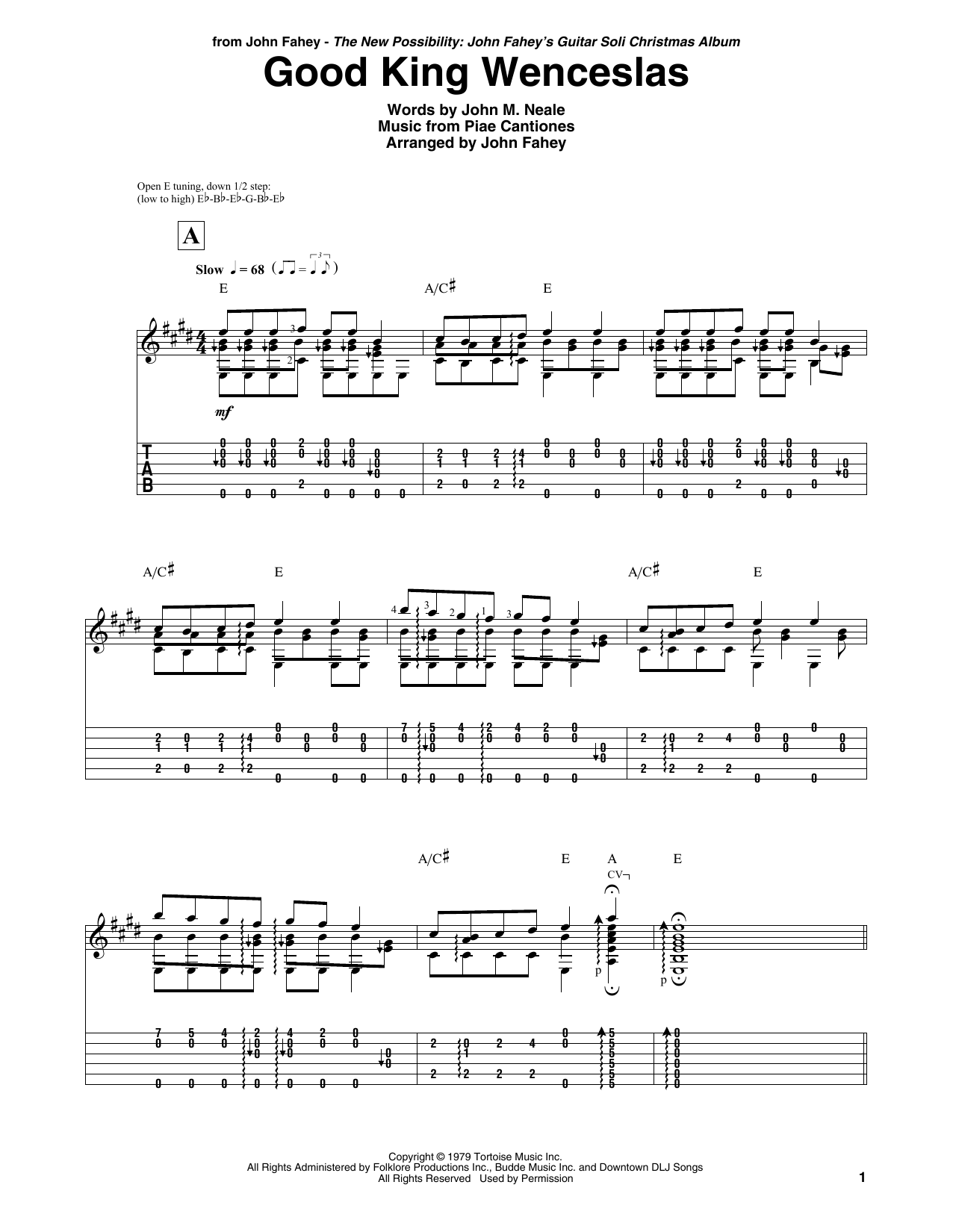 John Fahey Good King Wenceslas sheet music notes and chords arranged for Guitar Tab