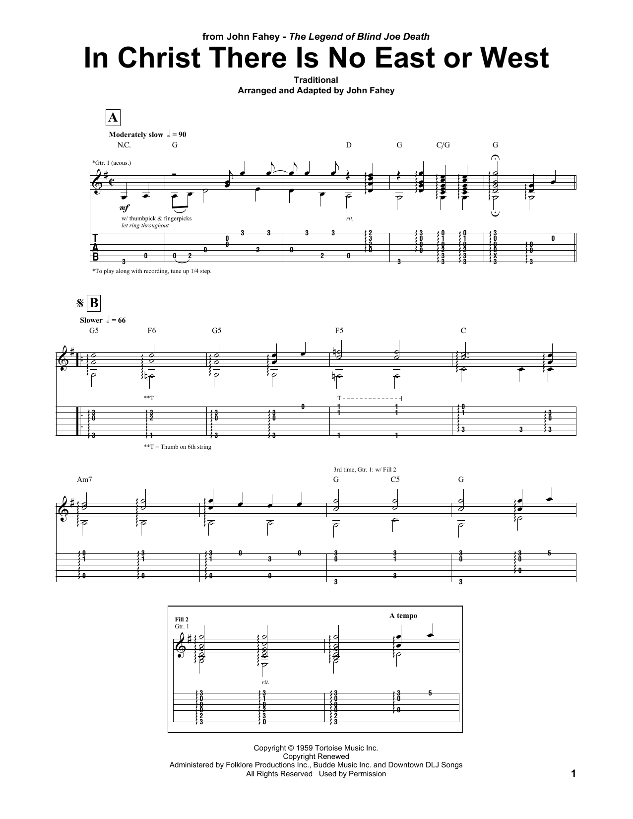 John Fahey In Christ There Is No East Or West sheet music notes and chords arranged for Guitar Tab