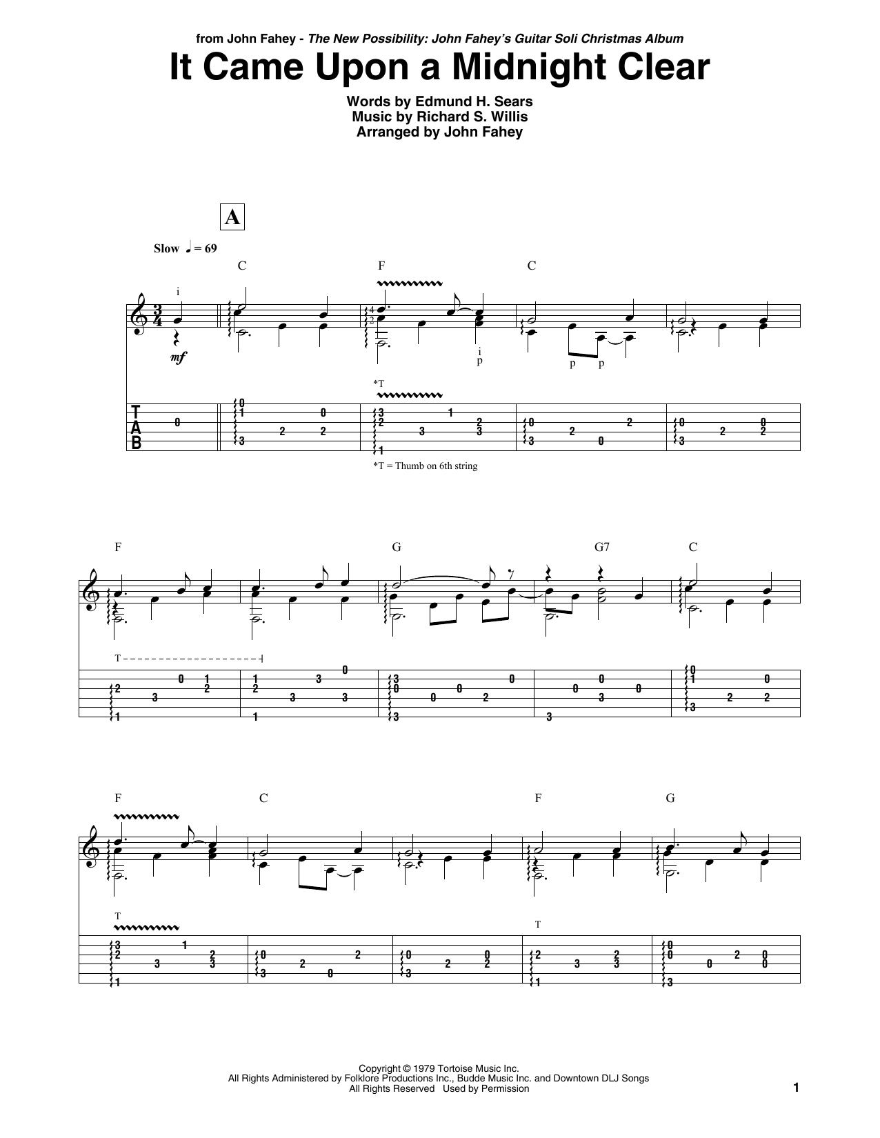 John Fahey It Came Upon A Midnight Clear sheet music notes and chords arranged for Guitar Tab