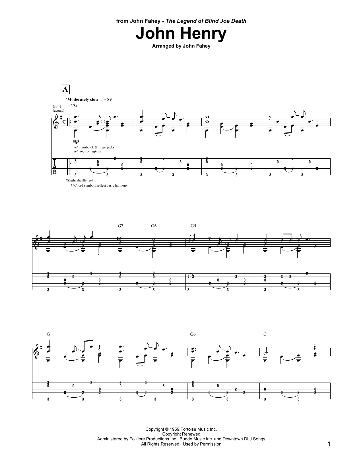 John Fahey John Henry sheet music notes and chords arranged for Guitar Tab