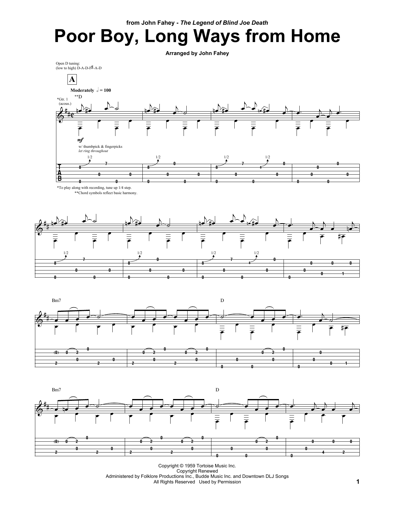 John Fahey Poor Boy, Long Ways From Home sheet music notes and chords arranged for Guitar Tab