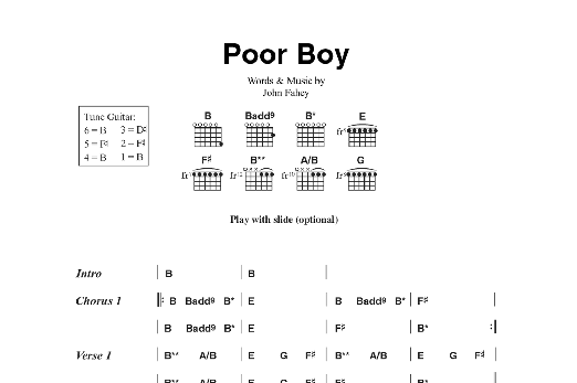 John Fahey Poor Boy sheet music notes and chords arranged for Guitar Chords/Lyrics