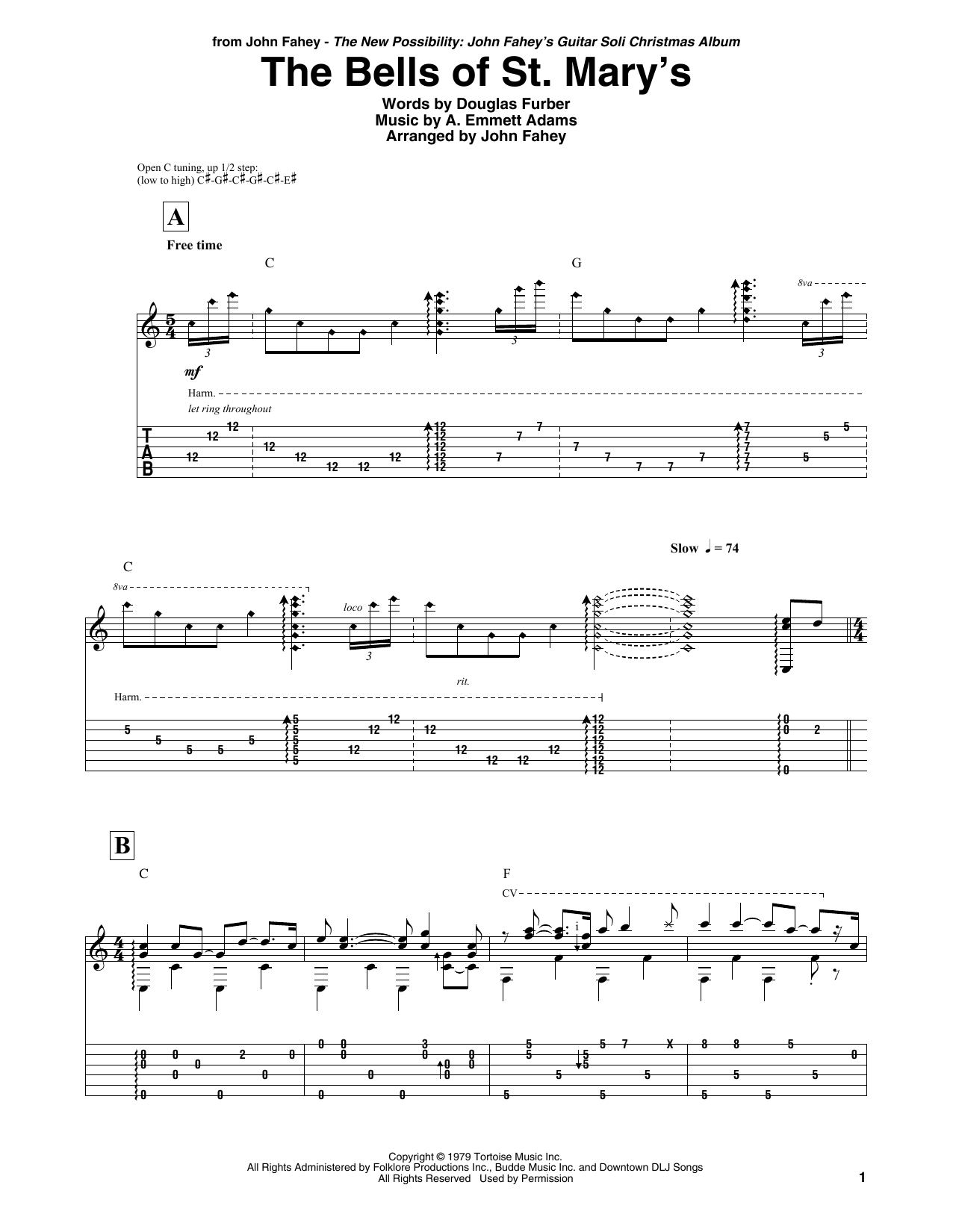 John Fahey The Bells Of St. Mary's sheet music notes and chords arranged for Guitar Tab