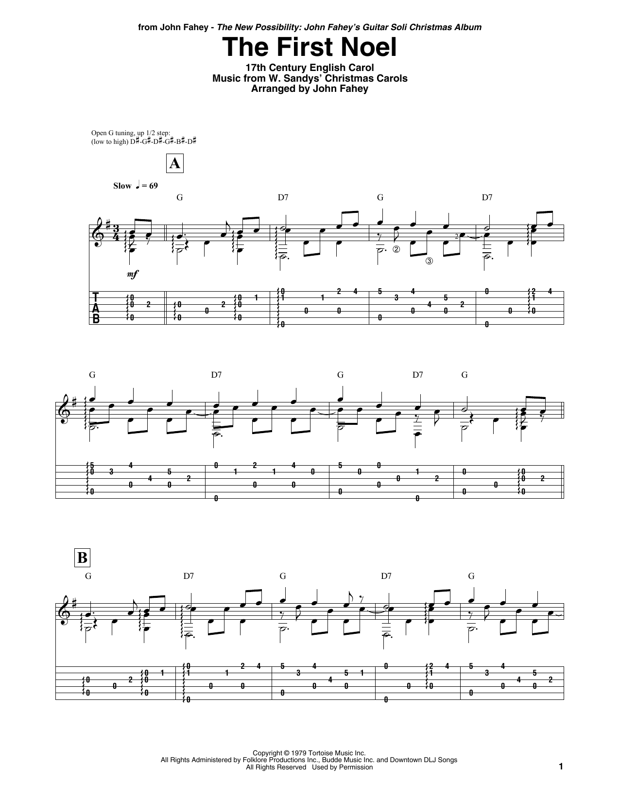John Fahey The First Noel sheet music notes and chords arranged for Guitar Tab