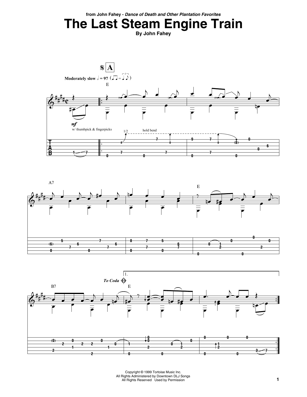 John Fahey The Last Steam Engine Train sheet music notes and chords arranged for Solo Guitar
