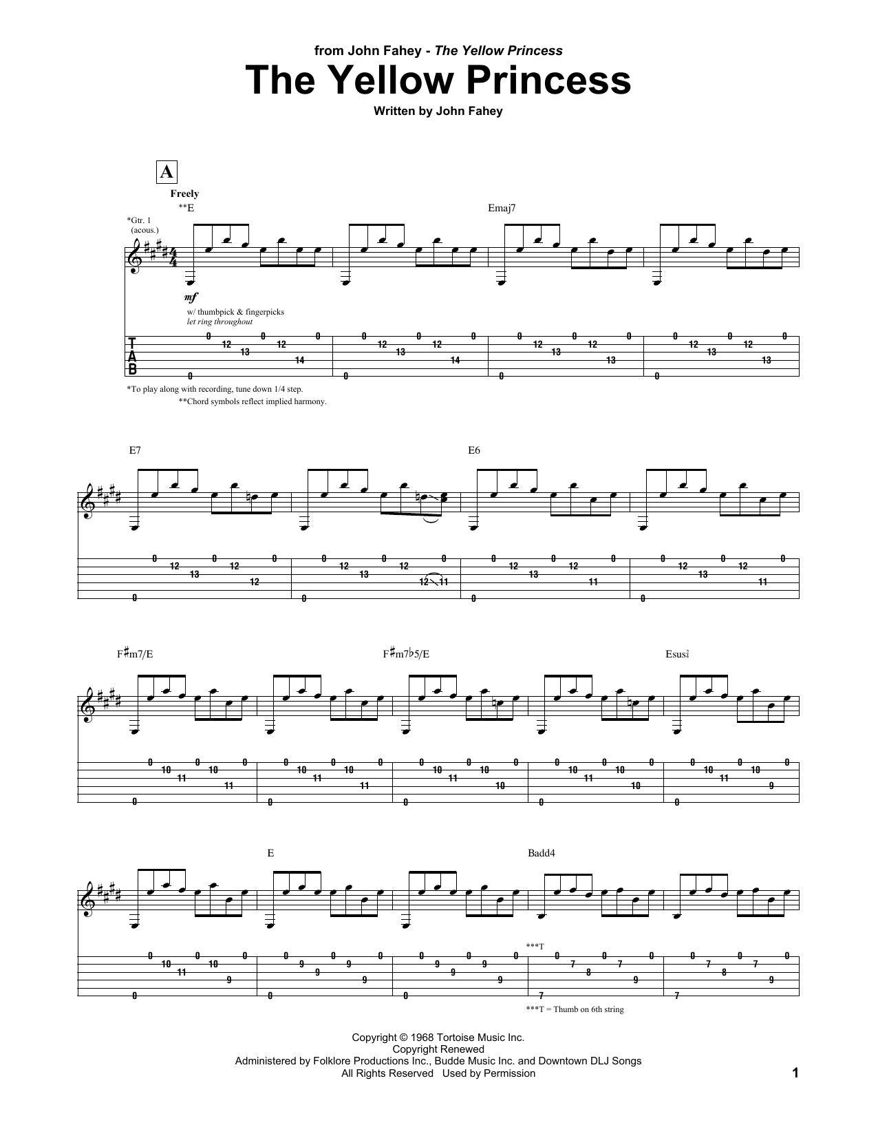 John Fahey The Yellow Princess sheet music notes and chords arranged for Guitar Tab