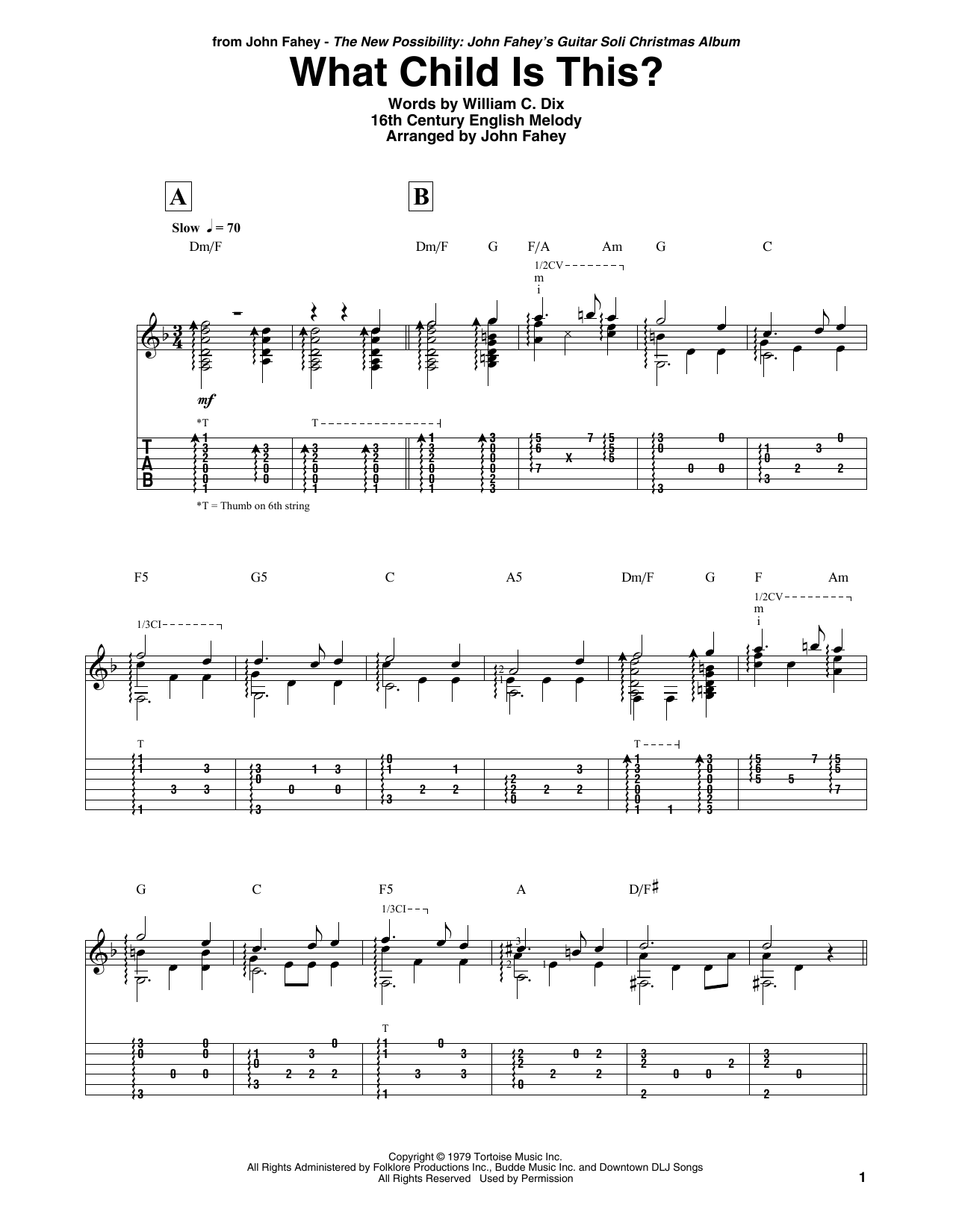 John Fahey What Child Is This? sheet music notes and chords arranged for Guitar Tab