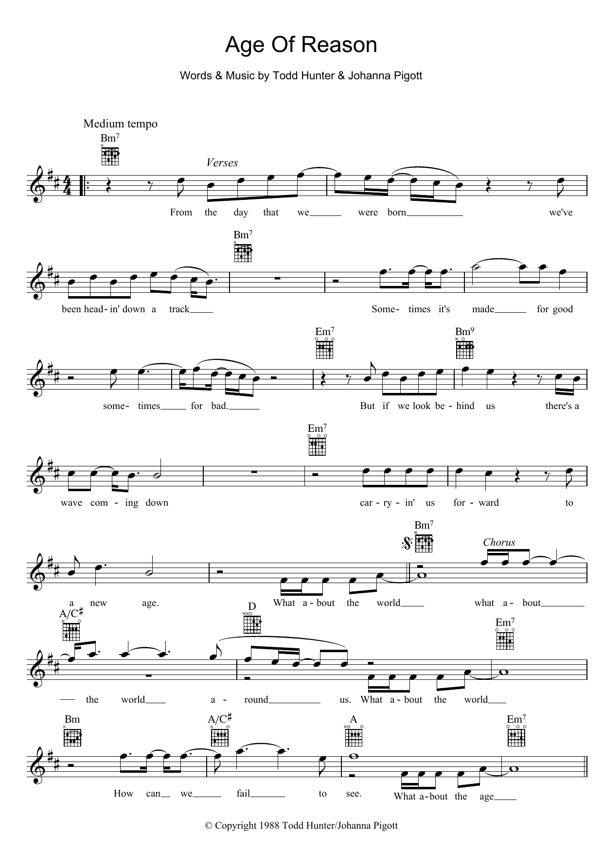 John Farnham Age Of Reason sheet music notes and chords arranged for Lead Sheet / Fake Book