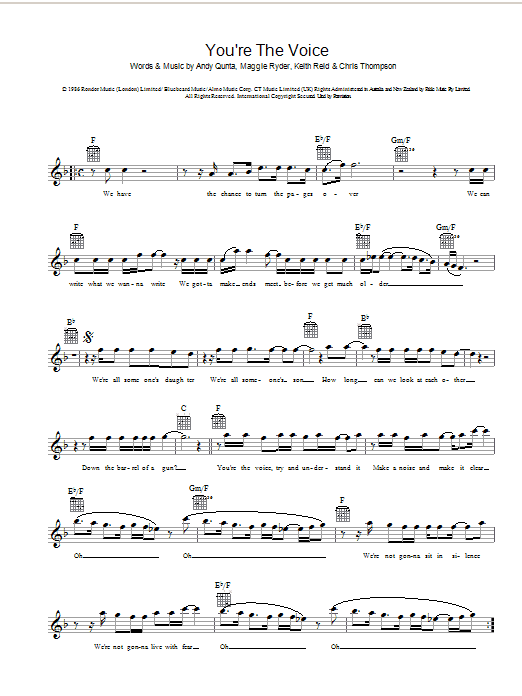 John Farnham You're The Voice sheet music notes and chords arranged for Ukulele