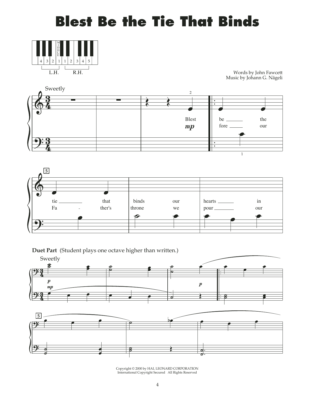 John Fawcett Blest Be The Tie That Binds (arr. Carol Klose) sheet music notes and chords arranged for 5-Finger Piano