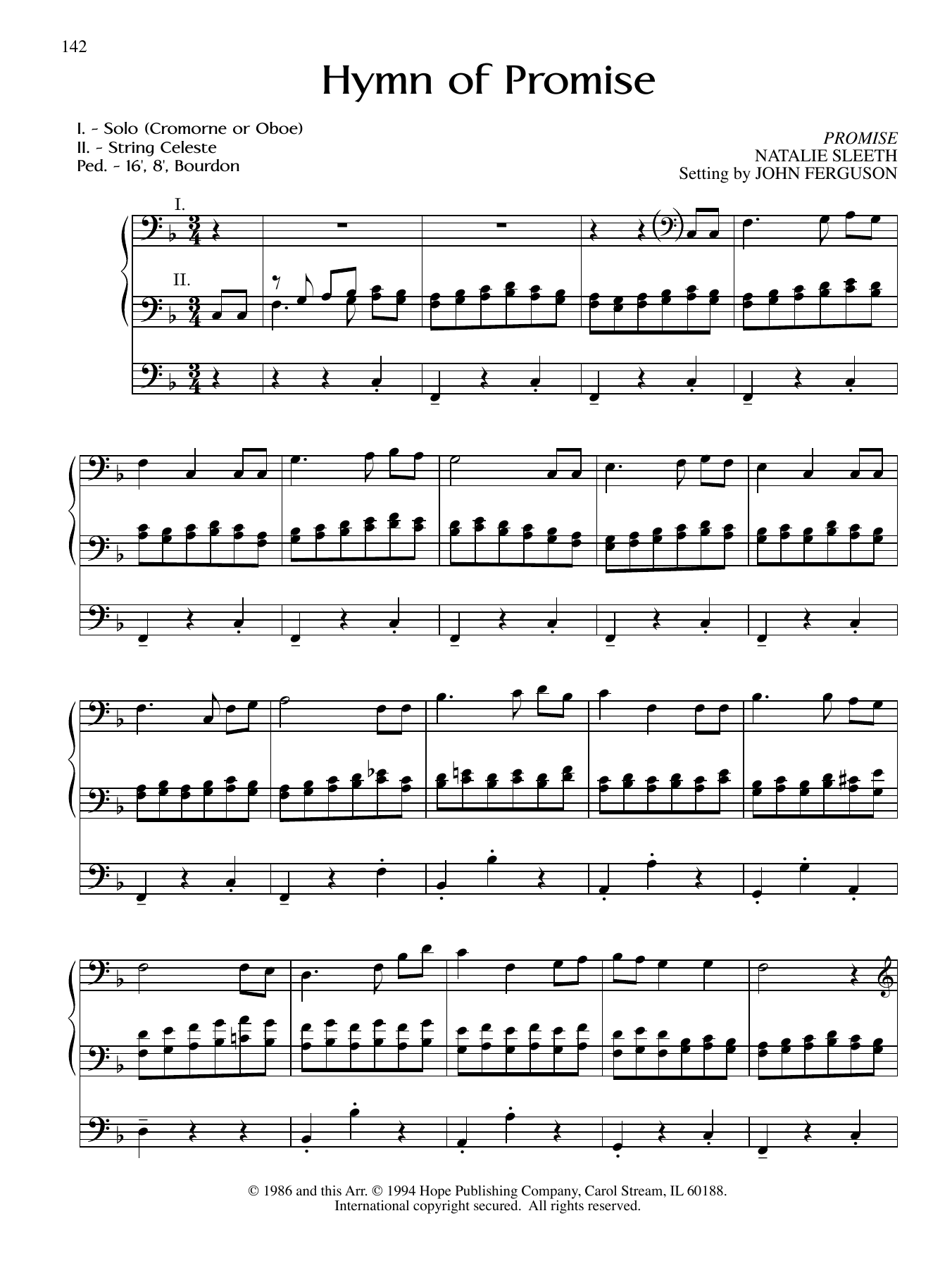 JOHN FERGUSON Hymn of Promise sheet music notes and chords arranged for Organ