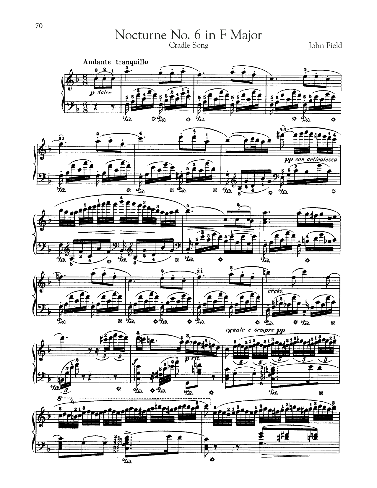 John Field Nocturne No. 6 In F Major, H. 40 sheet music notes and chords arranged for Piano Solo