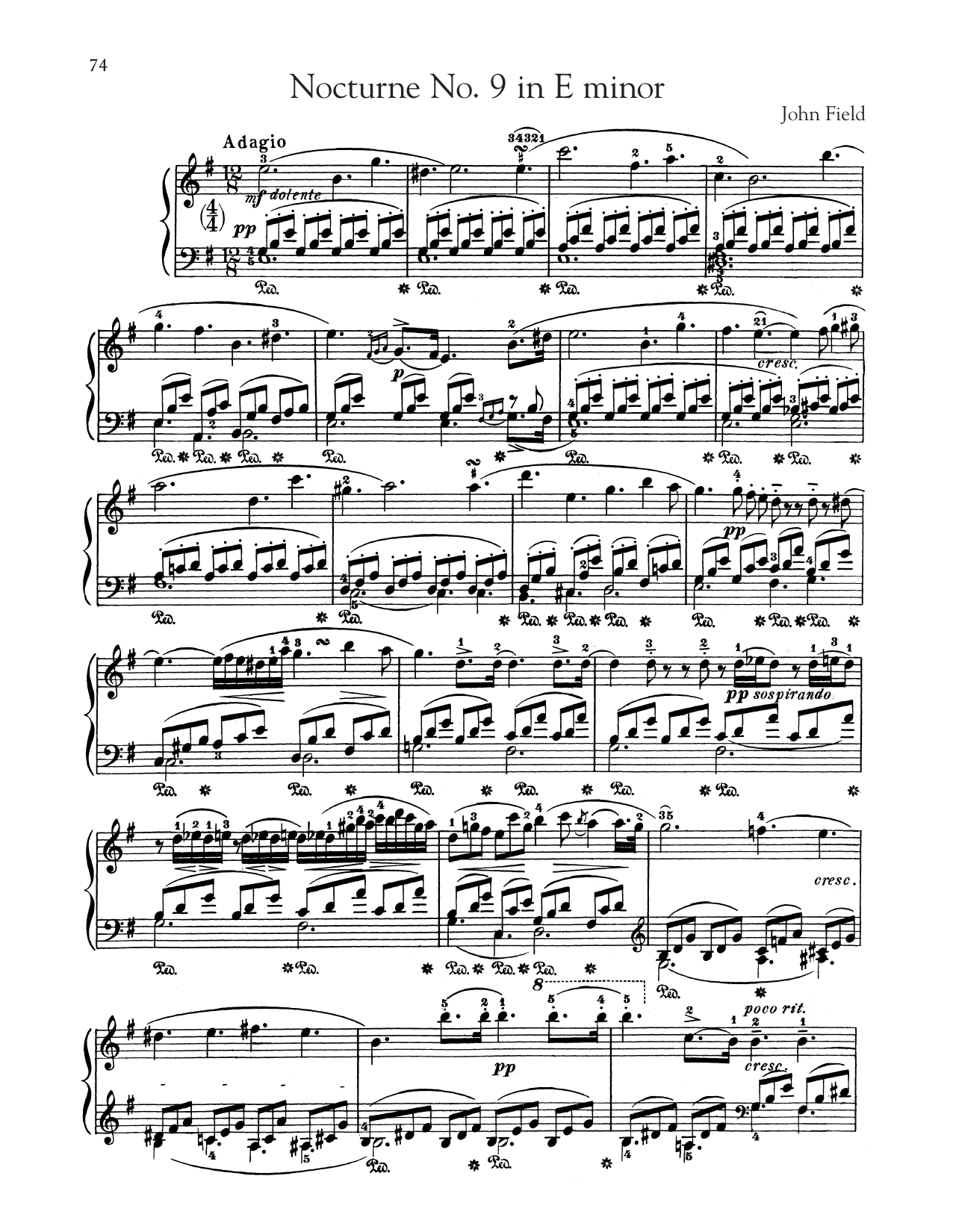 John Field Nocturne No. 9 In E Minor, H. 46 sheet music notes and chords arranged for Piano Solo
