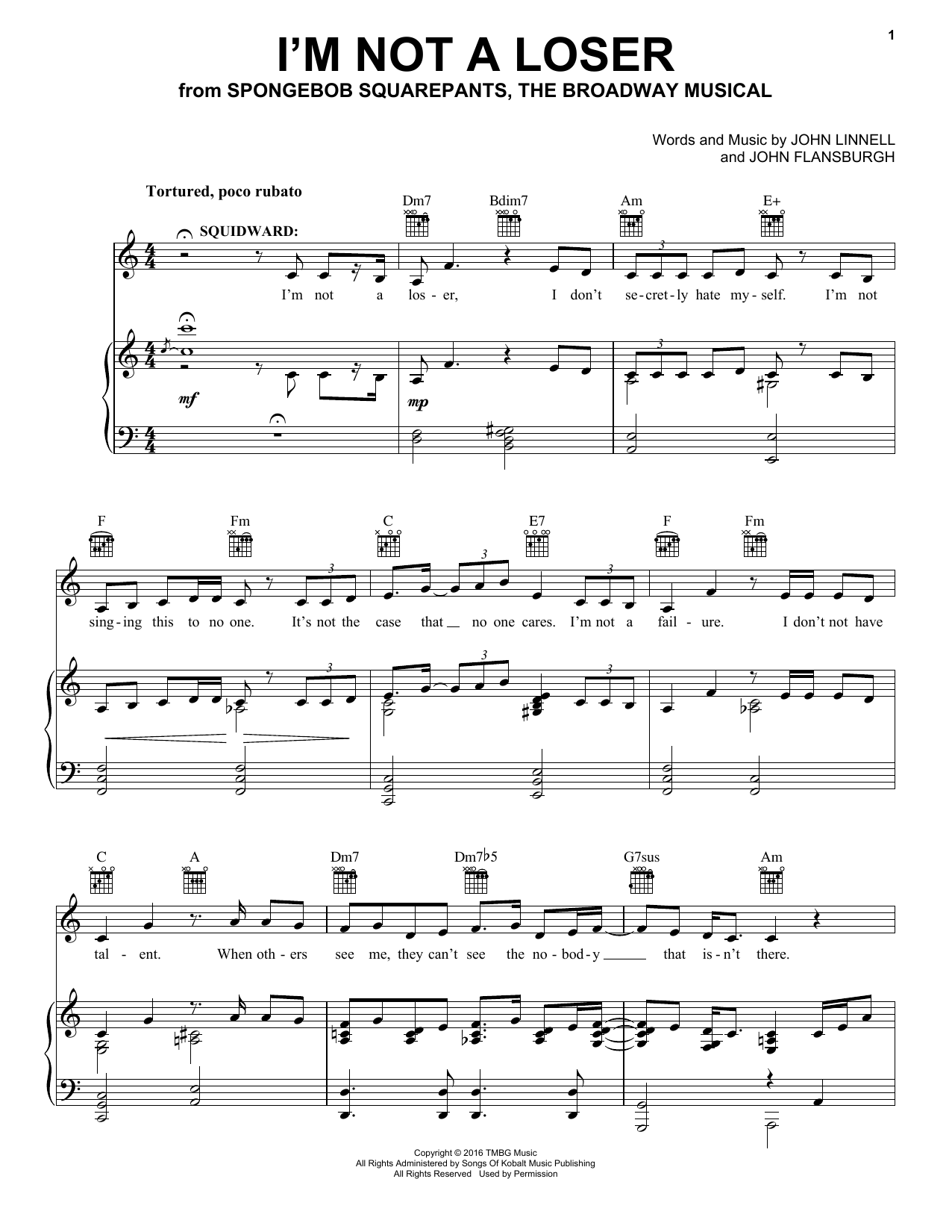 They Might Be Giants I'm Not A Loser (from Spongebob Squarepants, The Broadway Musical) sheet music notes and chords arranged for Piano & Vocal